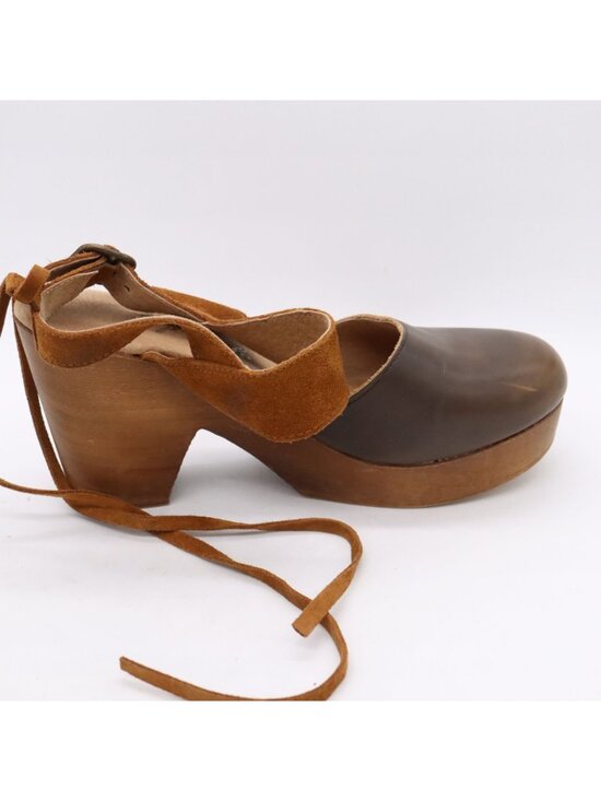 Free People Belmont Brown Leather Ankle Strap High Heel Clogs Women's Sz 36 / 6 - Picture 5 of 16